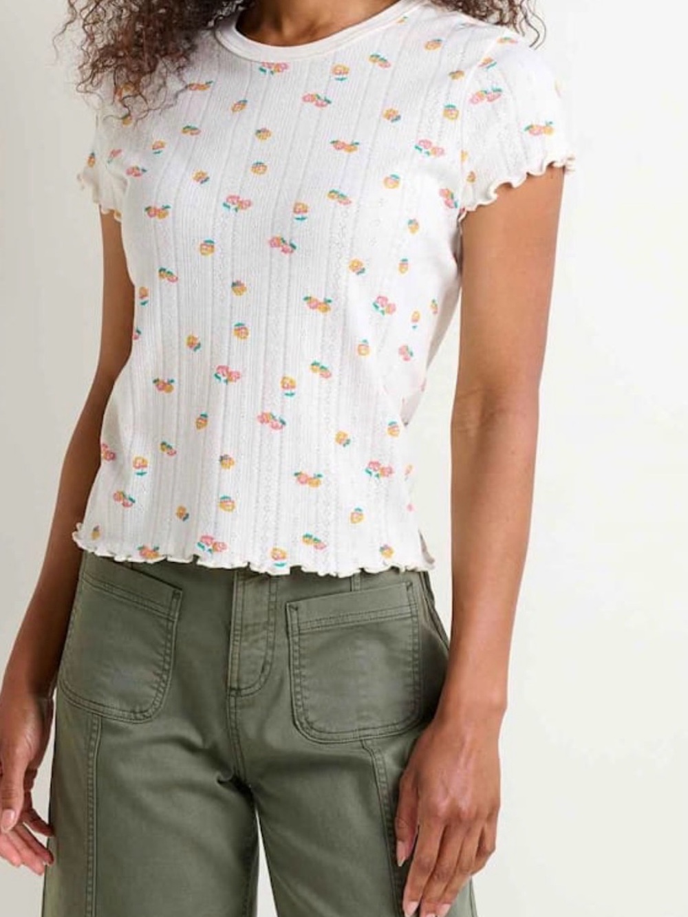 Toad&Co White Ribbed Short-Sleeve Tee with Floral Dots